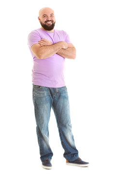 Overweight young man on white background
