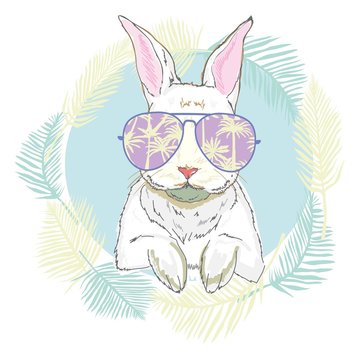 Hand drawn fashion portrait of bunny