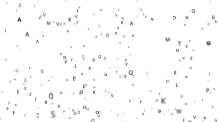 Alphabet, Letters. Many letters fly oblique rain. Isolation, Alpha channel