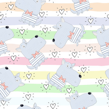 seamless pattern with cute dog. Vector Illustration