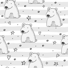 Cute seamless pattern with funny bear. vector illustration