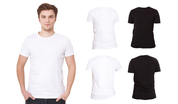 T-shirt template. Front and back view. Mock up isolated on white background. Black Blank Shirt. Men