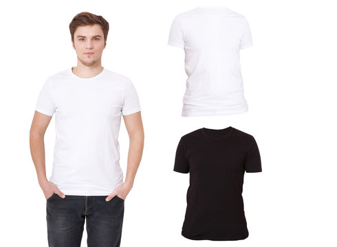 T-shirt template. Front view. Mock up isolated on white background. Shirt set. Shirts for men. Sale, advertising
