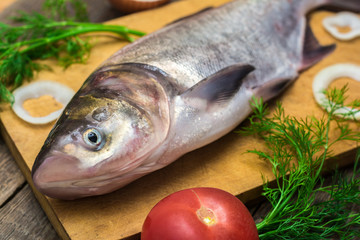 Fresh fish on a wooden table