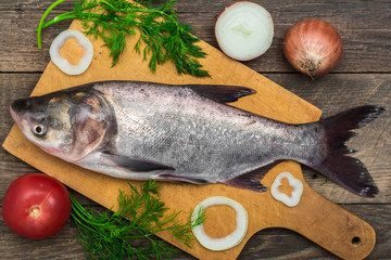 Fresh fish on a wooden table