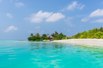 Landscape with a small island in the Maldives, Indian Ocean, Kaafu Atoll, Kuda Huraa Island