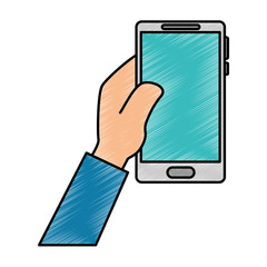 hand with smartphone device vector illustration design