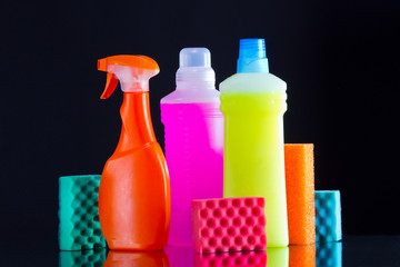 Basket with cleaning product.