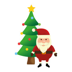 cute santa claus with tree vector illustration design