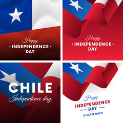 Obraz na płótnie Canvas Banner or poster of Chile independence day celebration. Super set. Waving flag. Vector illustration.