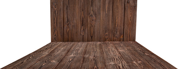Brown wooden background for photo shooting. Isolated.