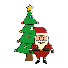 cute santa claus with tree vector illustration design