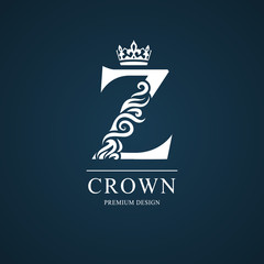 Elegant letter Z. Graceful royal style. Calligraphic beautiful logo. Vintage drawn emblem for book design, brand name, business card, Restaurant, Boutique, Hotel. Vector illustration - obrazy, fototapety, plakaty