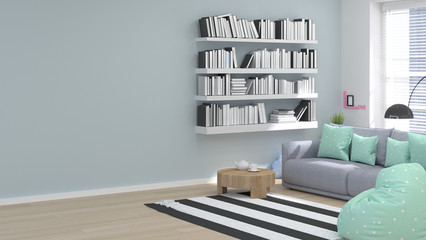 reading room home office minimal concept 3d illustration Interior design sofa in the modern living room copy space  and object minimal concept empty room and clean wall