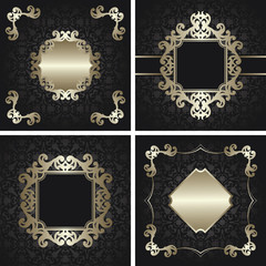 Set of four invitation cards. Modern invitation with vintage frames. Original design. All cards have seamless background