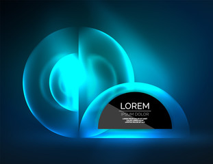 Round shapes, neon glowing trasparent elements. Vector abstract background
