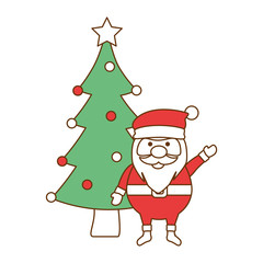 cute santa claus with tree vector illustration design