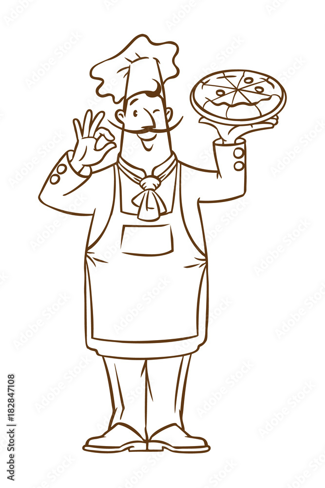 Poster Funny italian chef with pizza