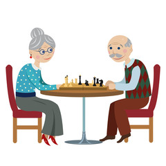 Happy grandparents playing chess