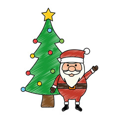 cute santa claus with tree vector illustration design