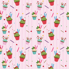 Merry Christmas and Happy New Year Seamless pattern with cute cup cake , illustration vector design