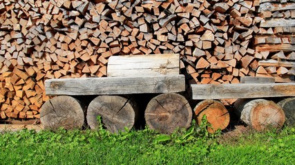 Firewood stack topical local style on reichenau island in Germany