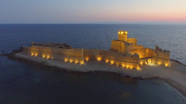 Aerial view of Fortezza Aragonese at sunset, Italy