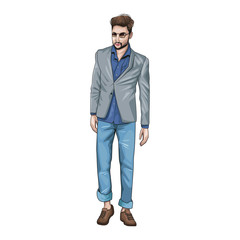 Model man with fashion clothes icon vector illustration graphic design