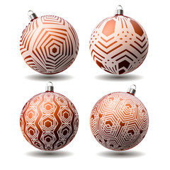 Christmas balls with geometric ornaments. Vector.