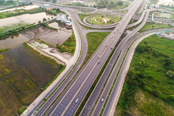 Modern traffic road way to city in morning light