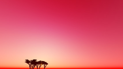Red dusk one tree 3D render