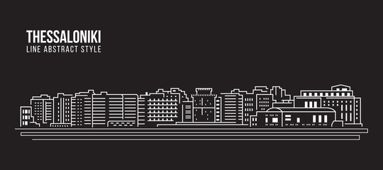 Cityscape Building Line art Vector Illustration design - thessaloniki city - obrazy, fototapety, plakaty