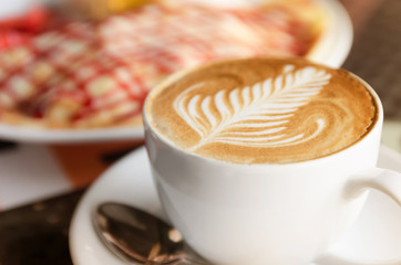 Strawberry crape cake with coffee