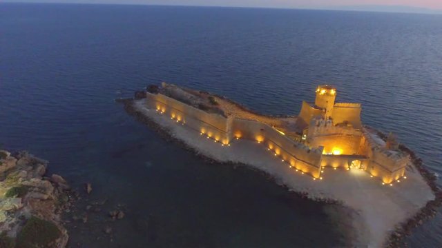 Aerial view of Fortezza Aragonese at sunset, Italy