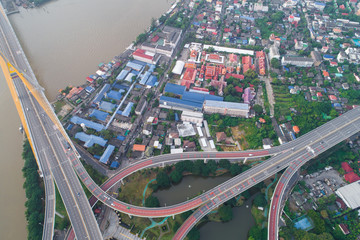 Circle traffic road intersection top view