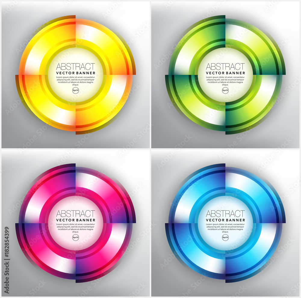Wall mural abstract circle vector banner set of 4. circular web banners. isolated with realistic light and shad