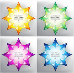 Abstract vector banner set of 4. Colorful abstract star banners. Isolated on the light background. Each item contains space for own text. Vector illustration. Eps 10.