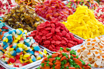 Background of colored jelly sweets shot close-up