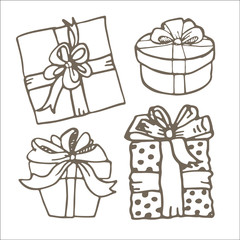 Hand drawn doodle present box and gift. Pattern with present