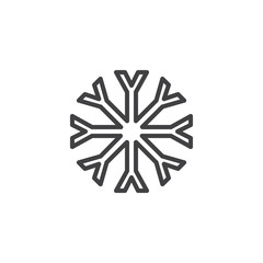 Snowflake line icon, outline vector sign, linear style pictogram isolated on white. Snow, winter weather symbol, logo illustration. Editable stroke