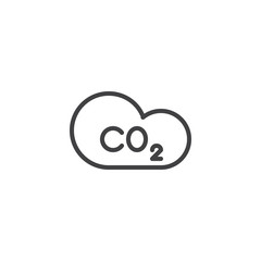 Carbon dioxide and cloud line icon, outline vector sign, linear style pictogram isolated on white. CO2 symbol, logo illustration. Editable stroke