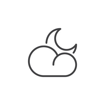 Cloud and crescent moon line icon, outline vector sign, linear style pictogram isolated on white. Cloudy night weather symbol, logo illustration. Editable stroke