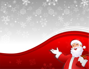 Santa Claus, Christmas, New year greetings, Gifts, Snowflake backgground, snowing