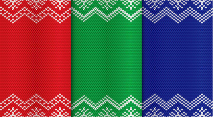 Set of three knitted christmas backgrounds. Seamless geometric ornament.