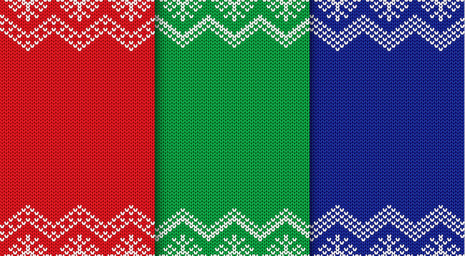 Set of three knitted christmas backgrounds. Seamless geometric ornament.