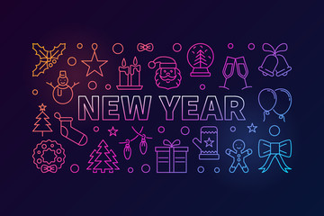 New Year vector colored illustration in line style