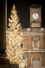 Ravenna, Piazza del Popolo, campanile della Chiesa di Santa Maria del Suffragio, vista notturna con...