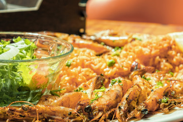 grilled prawns rice sidedish salad