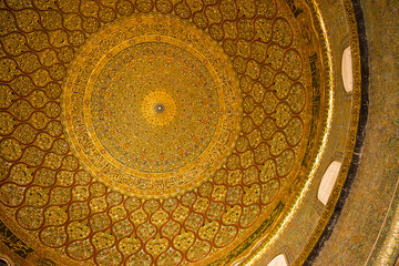BAITULMUQADDIS, PALESTINE - 11TH NOV 2017; Internal view of Dome of the Rock Islamic Mosque Temple Mount, Jerusalem, where Prophet Mohamed ascended to heaven on an angel in his "night journey".