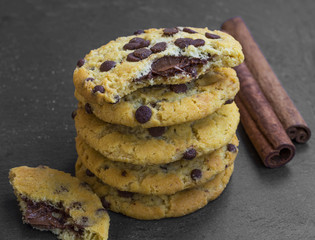Chocolate chip cookies with cinnamon sticks